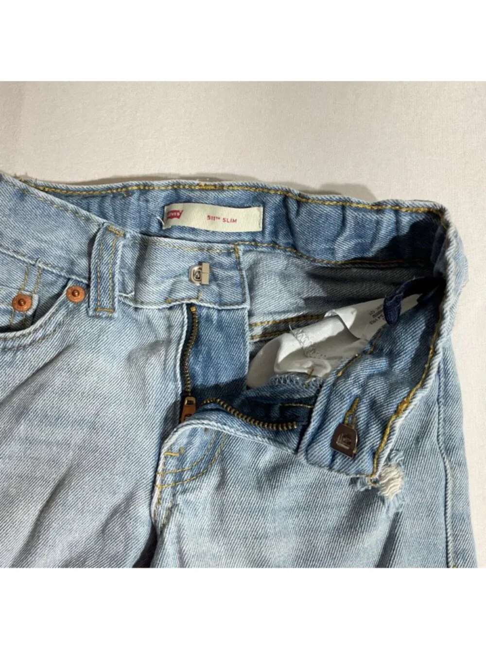 Levis Kids Distressed Light Blue Slim Denim Shorts Adjustable Waist size 5 and 6
